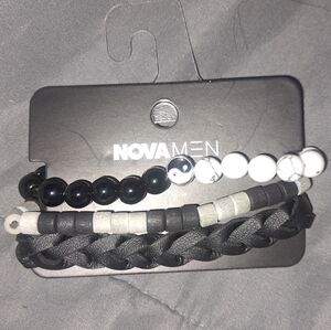 Nova Men: Black Beaded Bracelet Set-Ying Yang